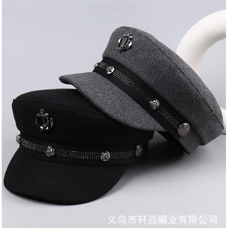 Women Winter Rivet Beret Cap Navy Gray Warm — feature 28