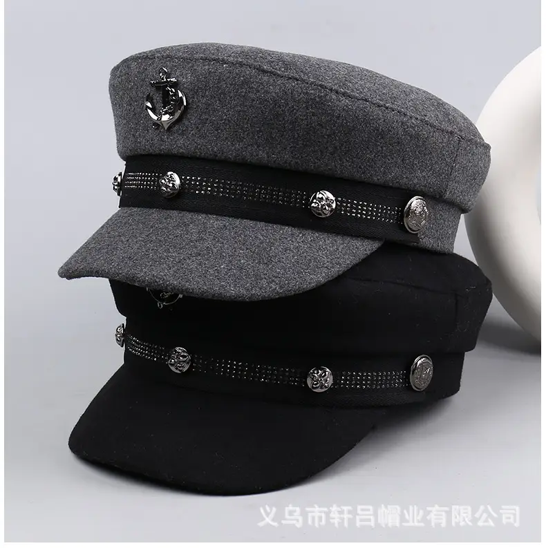 Women Winter Rivet Beret Cap Navy Gray Warm — feature 29