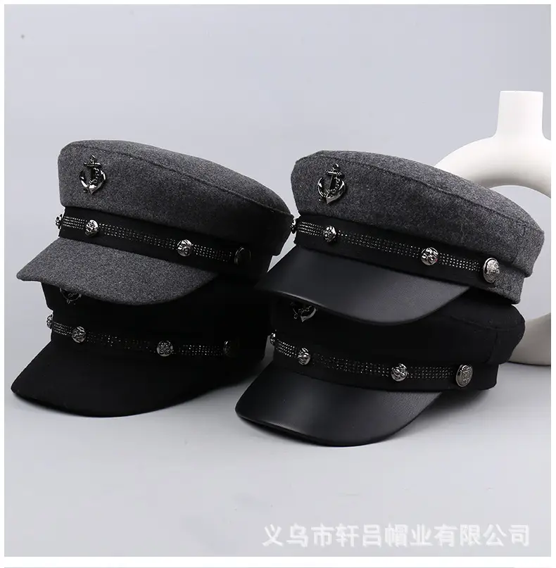 Women Winter Rivet Beret Cap Navy Gray Warm — feature 30