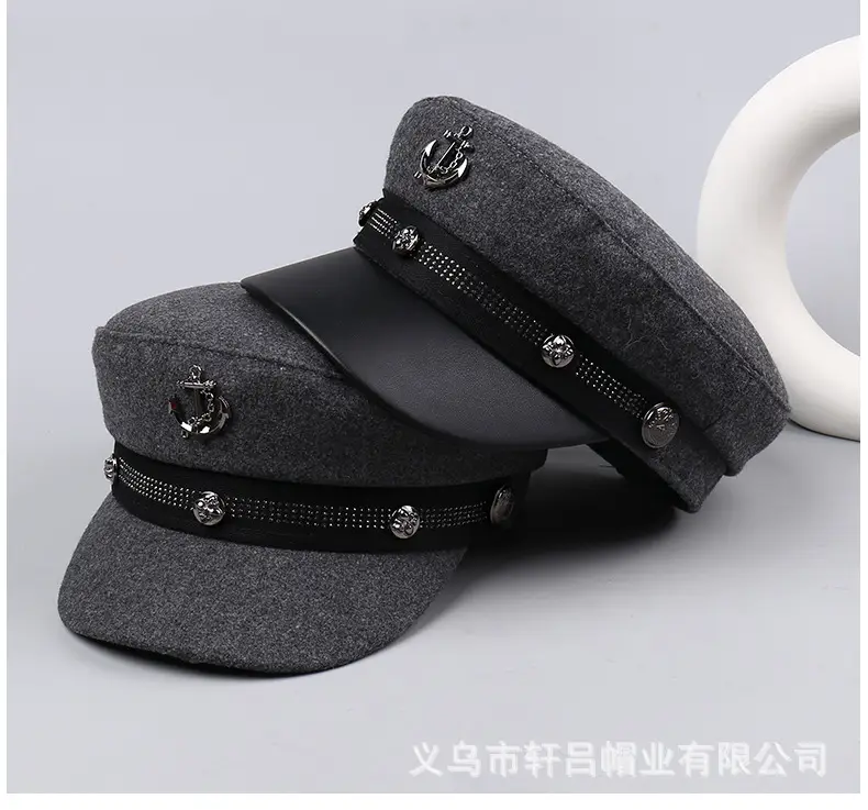 Women Winter Rivet Beret Cap Navy Gray Warm — feature 32