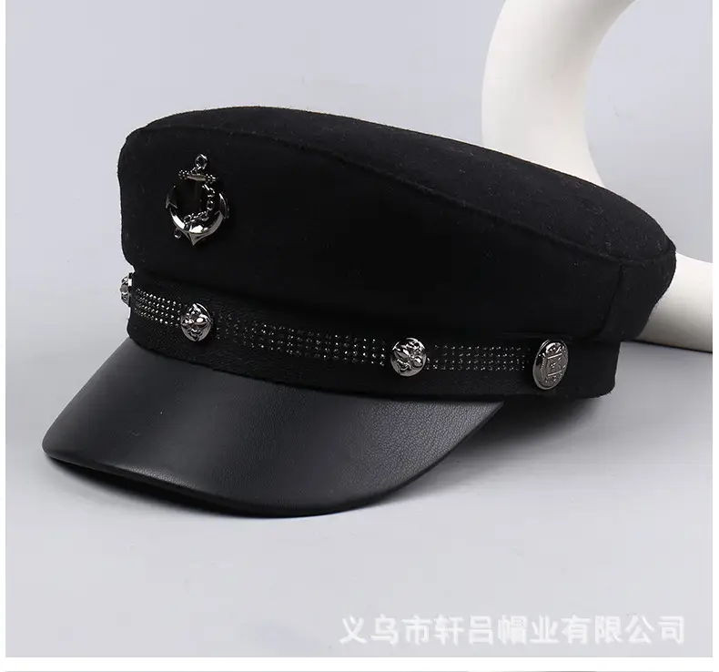 Women Winter Rivet Beret Cap Navy Gray Warm — feature 33