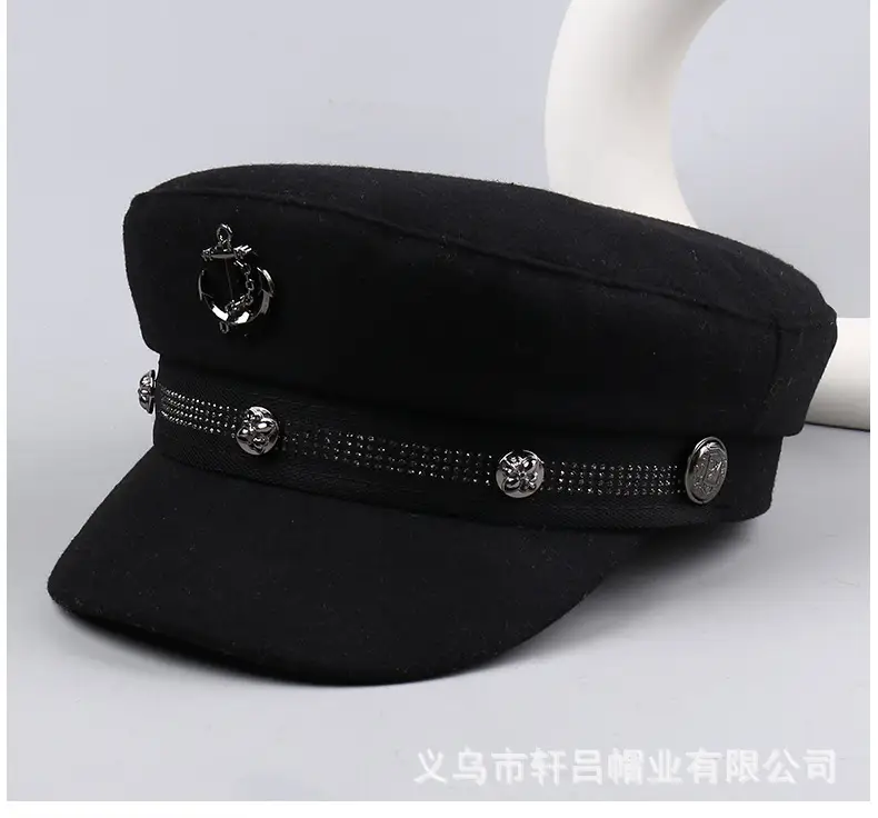 Women Winter Rivet Beret Cap Navy Gray Warm — feature 34
