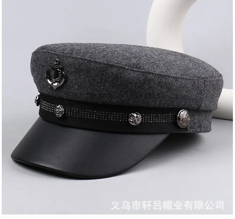 Women Winter Rivet Beret Cap Navy Gray Warm — feature 35