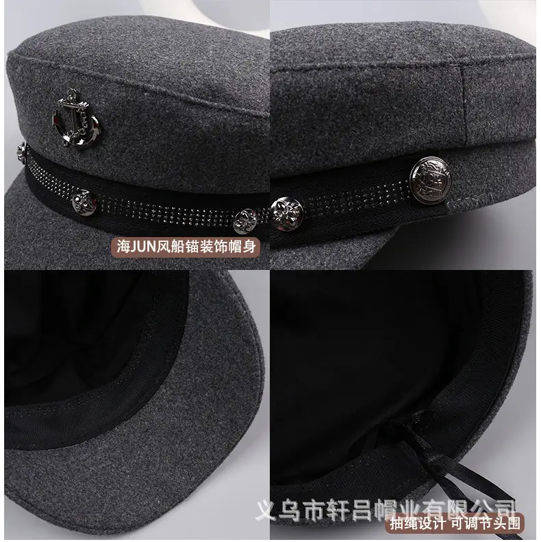 Women Winter Rivet Beret Cap Navy Gray Warm — feature 36