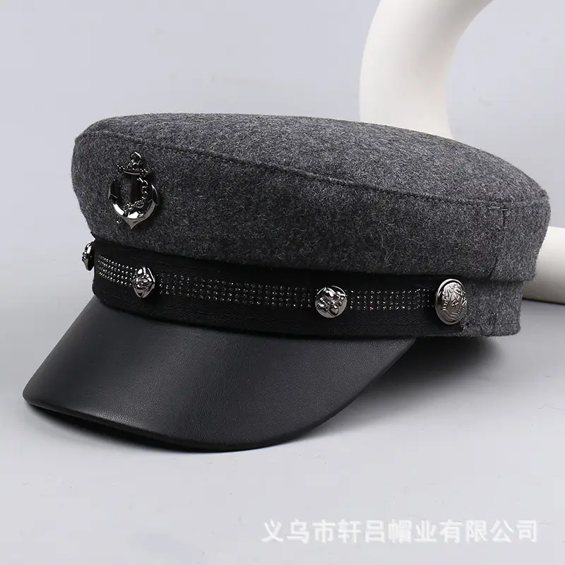 Women Winter Rivet Beret Cap Navy Gray Warm - Image 2