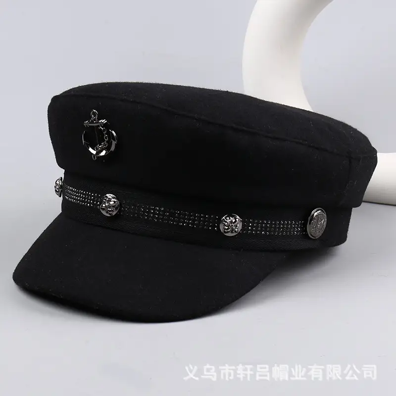 Women Winter Rivet Beret Cap Navy Gray Warm - Image 3