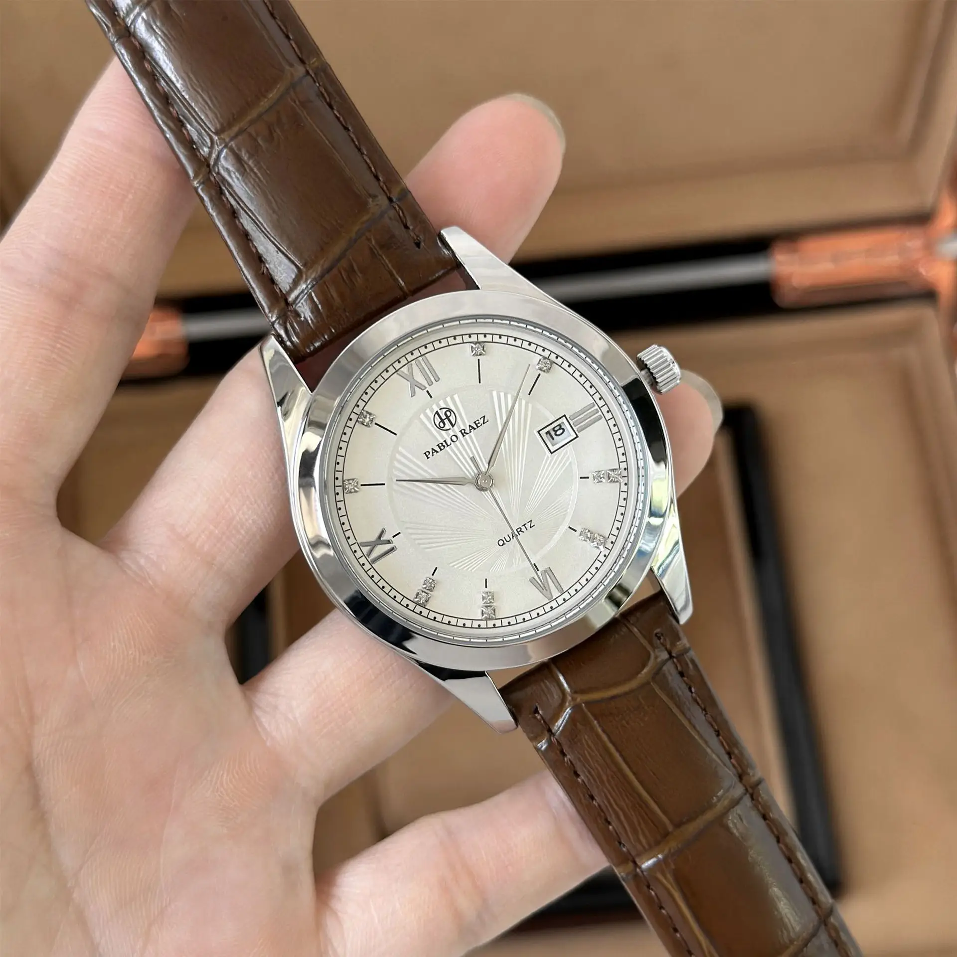 Pablo Raez Brown Men's Watch with Rose Gold Strap - Image 6