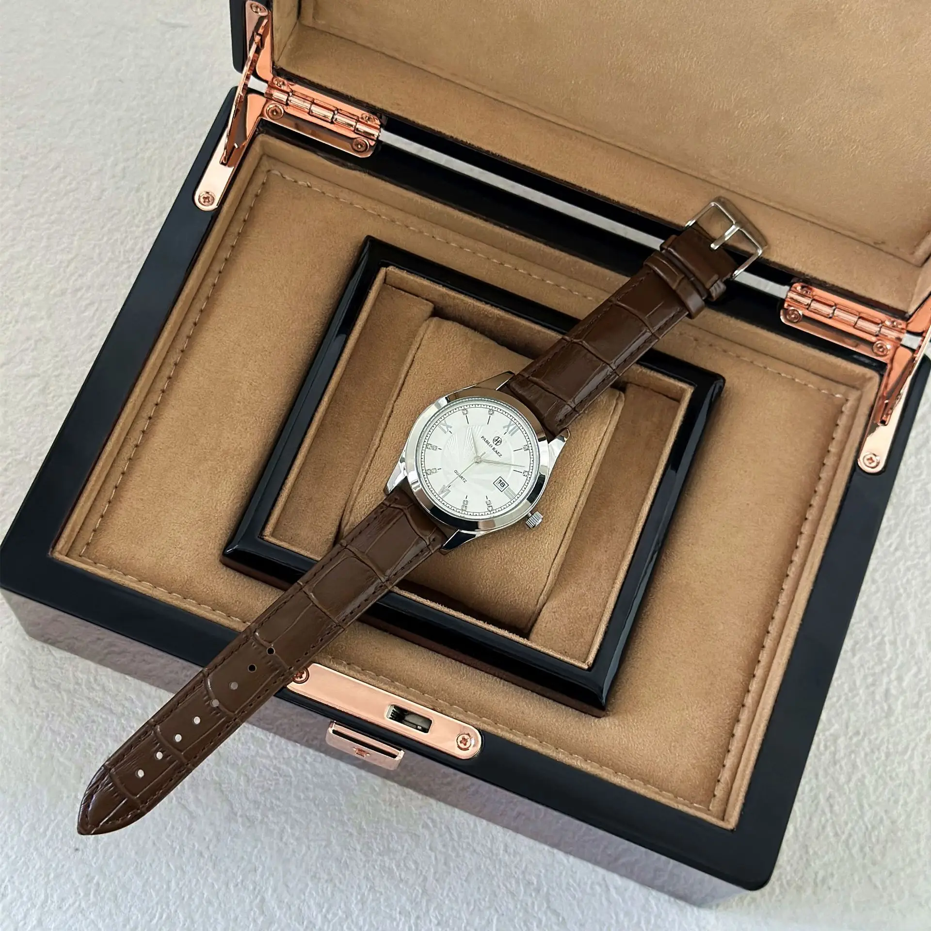 Pablo Raez Brown Men's Watch with Rose Gold Strap - Image 7