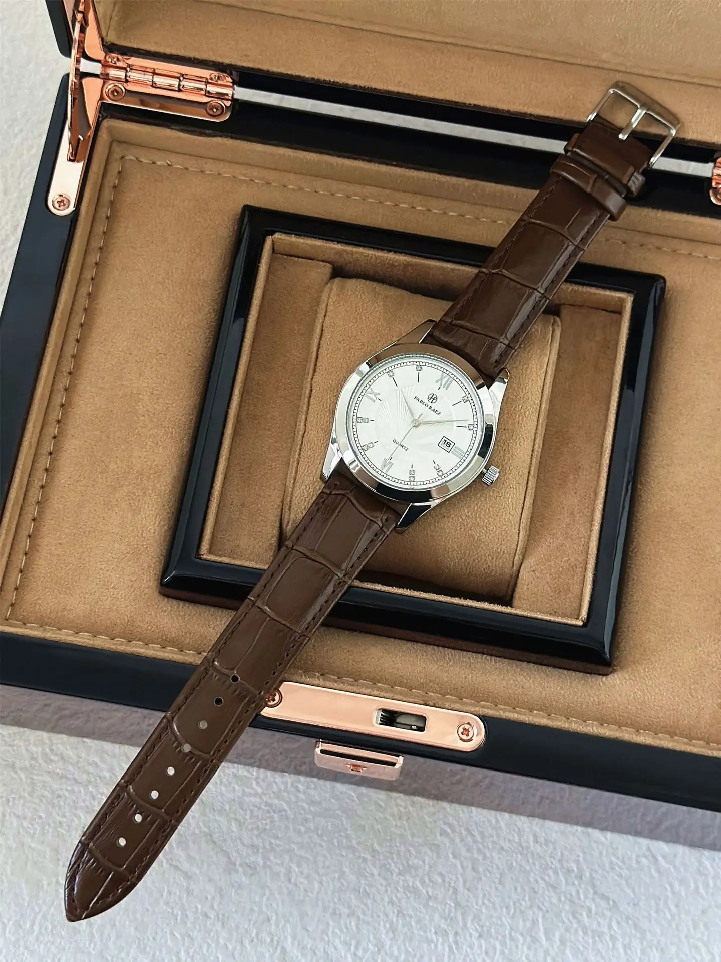 Pablo Raez Brown Men's Watch with Rose Gold Strap — feature 11
