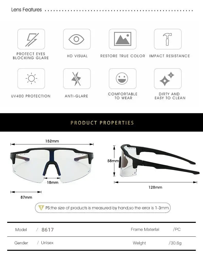 Men Women Night Running Sunglasses Photochromic Black Frame β feature 9