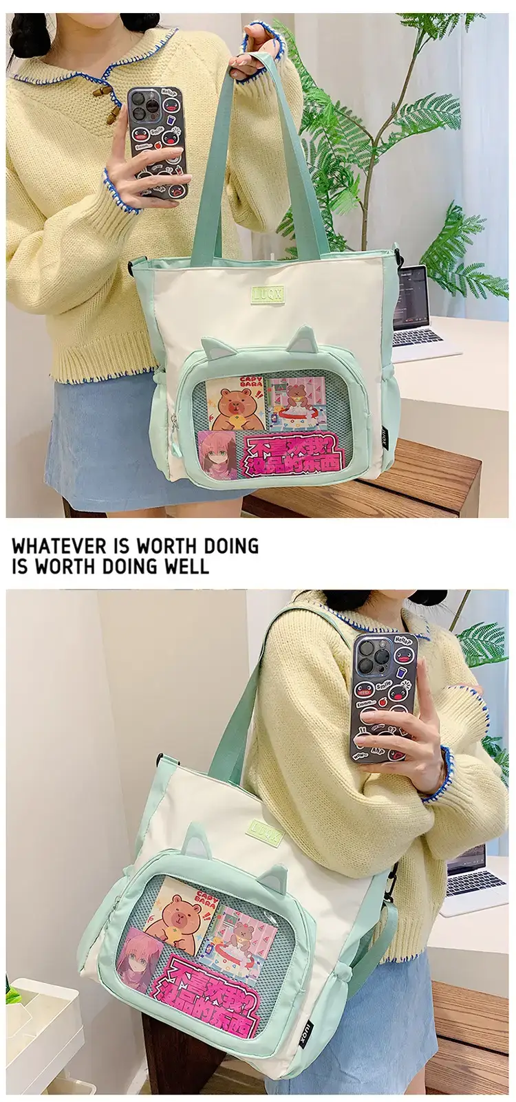 Cute Cartoon Student Backpacks Transparent Storage Shoulder Bag — feature 21