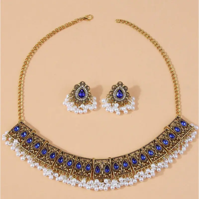 Europe and the United States cross-border fashion retro peacock wings drop spike exaggerated ladies necklace earrings jewelry suit