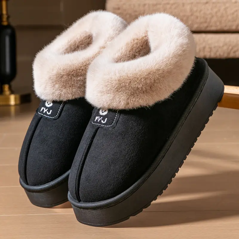 Cotton Slippers Autumn and Winter Women's Home Bag Heel Moon Shoes Thick Bottom Warm Couple fleece-lined Outdoor Wear Snow Boots for Men