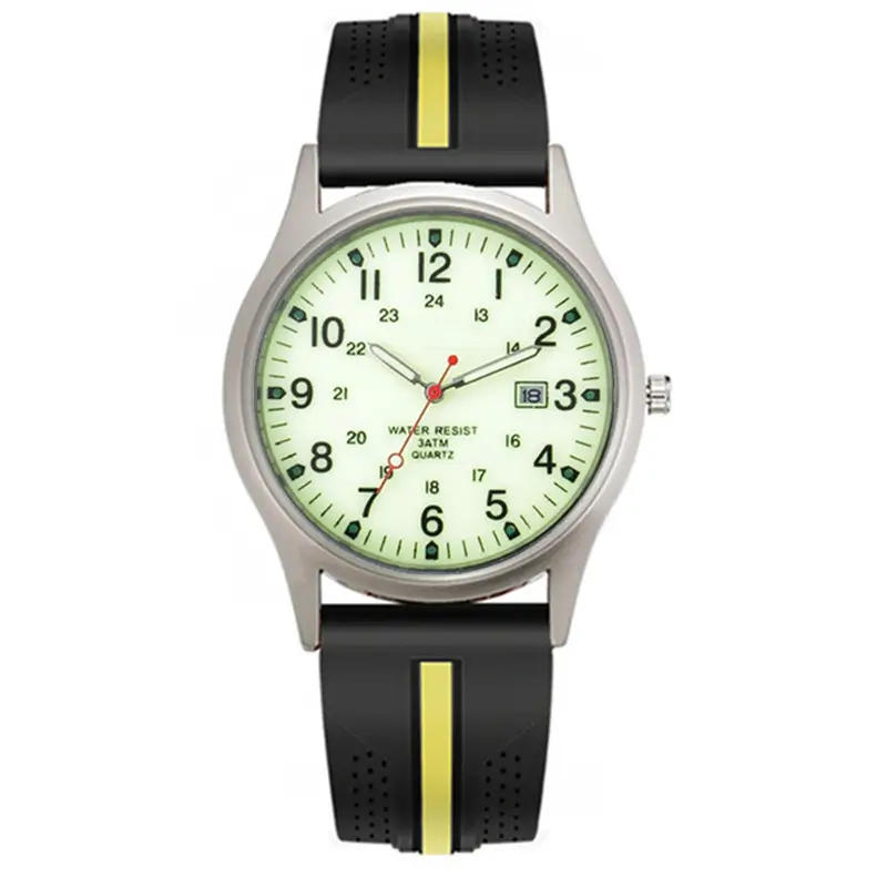 Men Quartz Watch Black Yellow Band Sport Date - Image 19