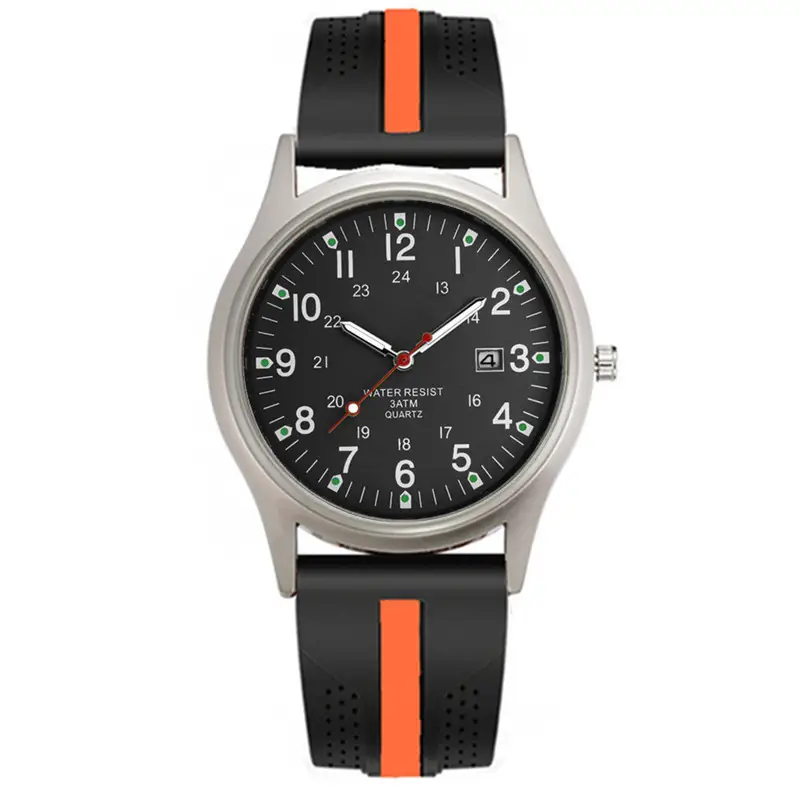 Men Quartz Watch Black Yellow Band Sport Date - Image 9