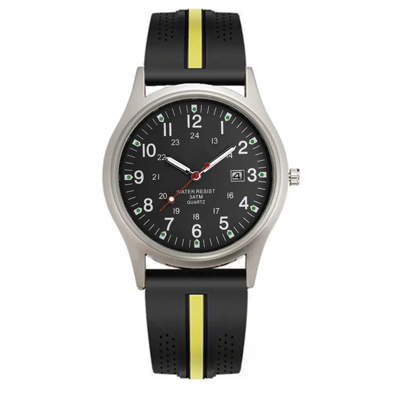 Men Quartz Watch Black Yellow Band Sport Date - Image 17