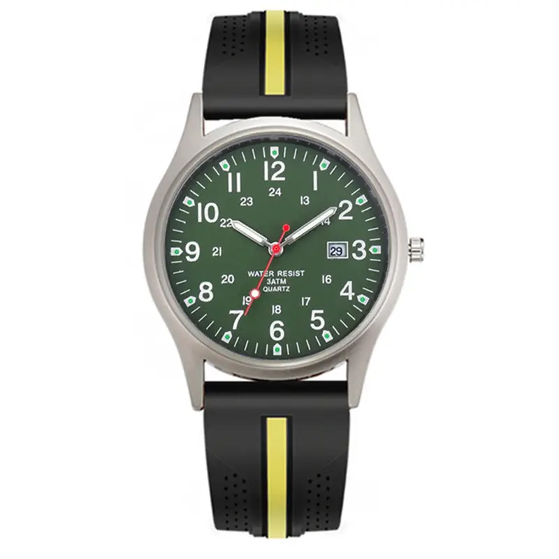 Men Quartz Watch Black Yellow Band Sport Date - Image 18