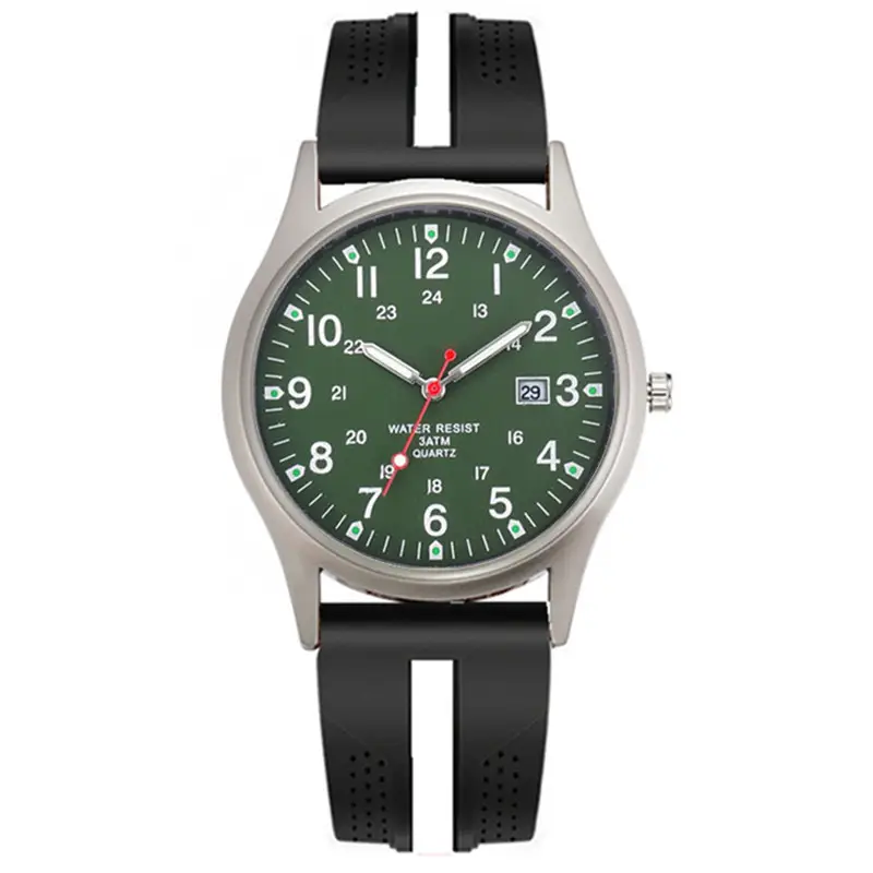 Men Quartz Watch Black Yellow Band Sport Date - Image 2