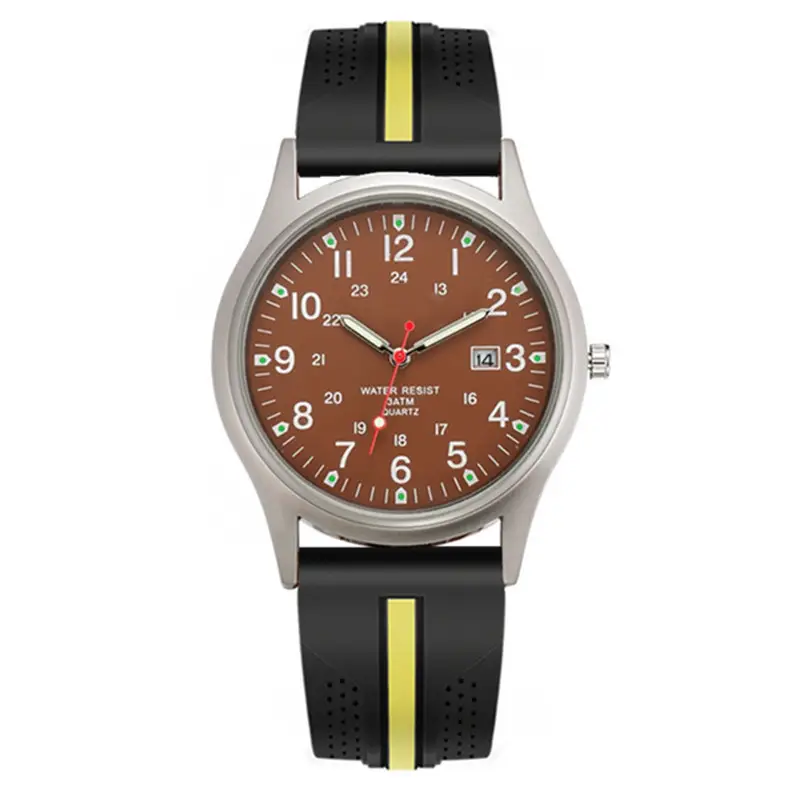 Men Quartz Watch Black Yellow Band Sport Date - Image 20
