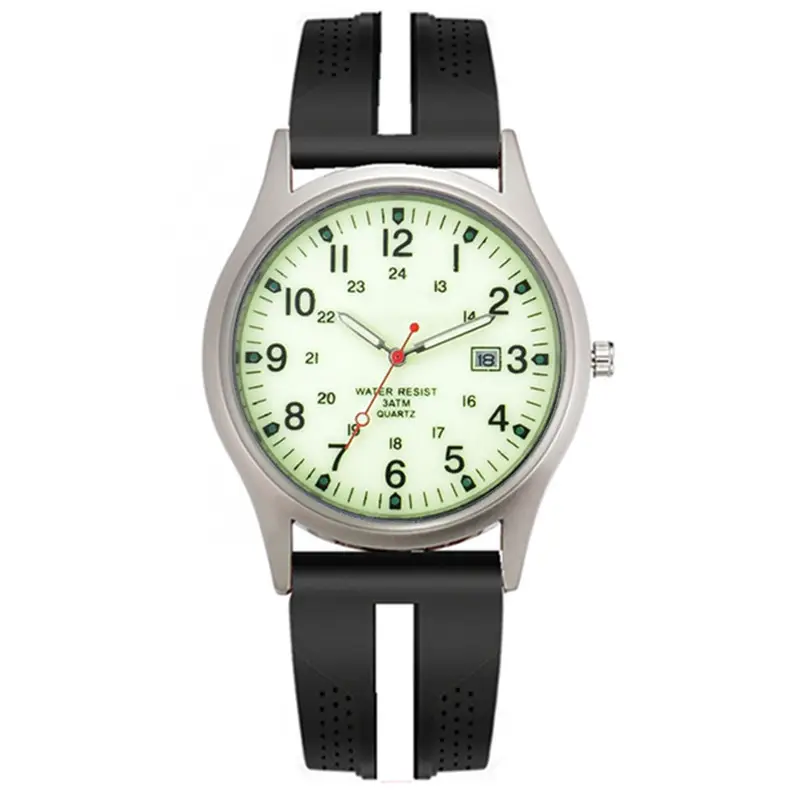 Men Quartz Watch Black Yellow Band Sport Date - Image 3