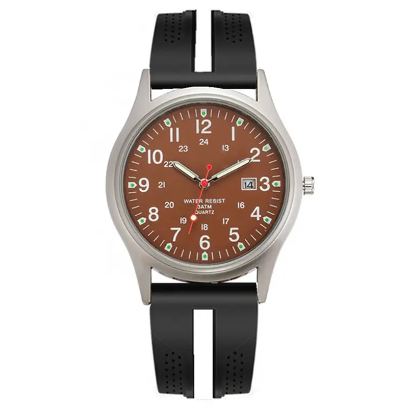 Men Quartz Watch Black Yellow Band Sport Date - Image 4