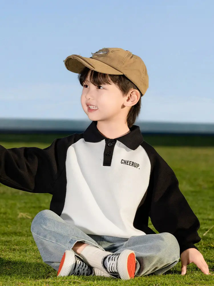 Kids Polo Shirt Yellow Black Letter Contrast for Boys - Image 5