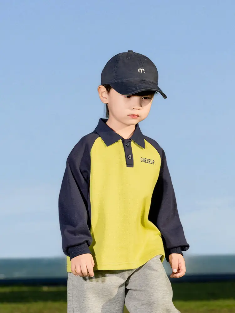 Kids Polo Shirt Yellow Black Letter Contrast for Boys - Image 6