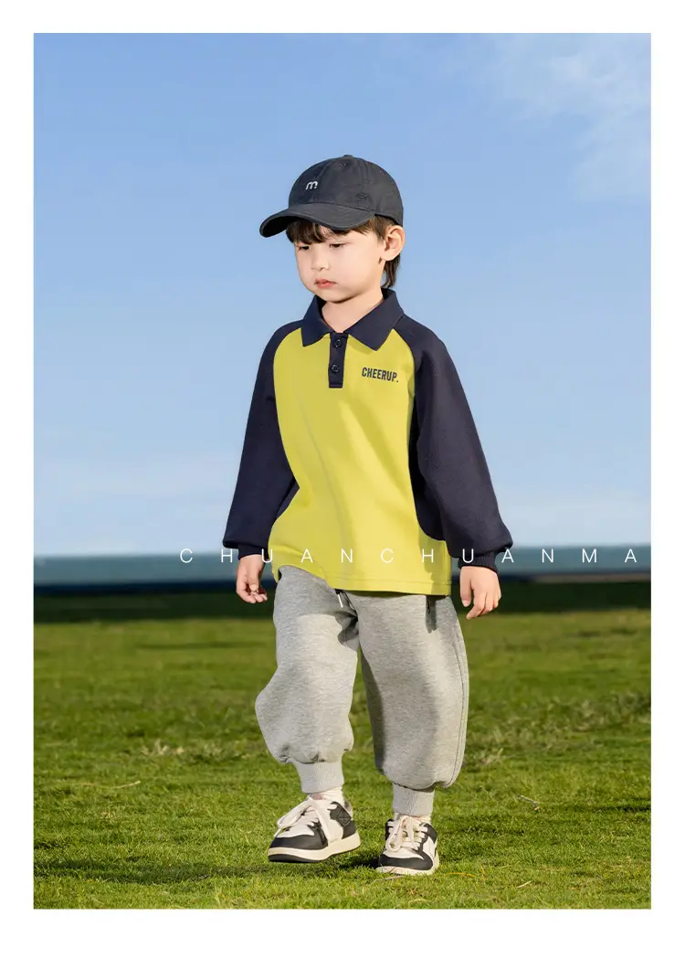 Kids Polo Shirt Yellow Black Letter Contrast for Boys — feature 13
