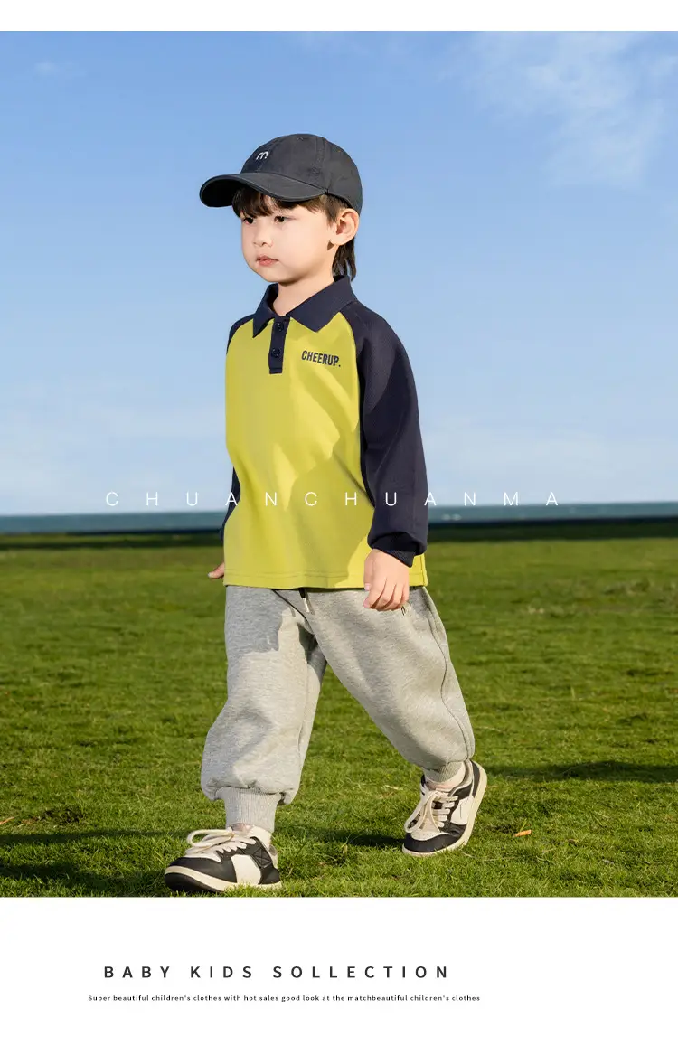 Kids Polo Shirt Yellow Black Letter Contrast for Boys — feature 15