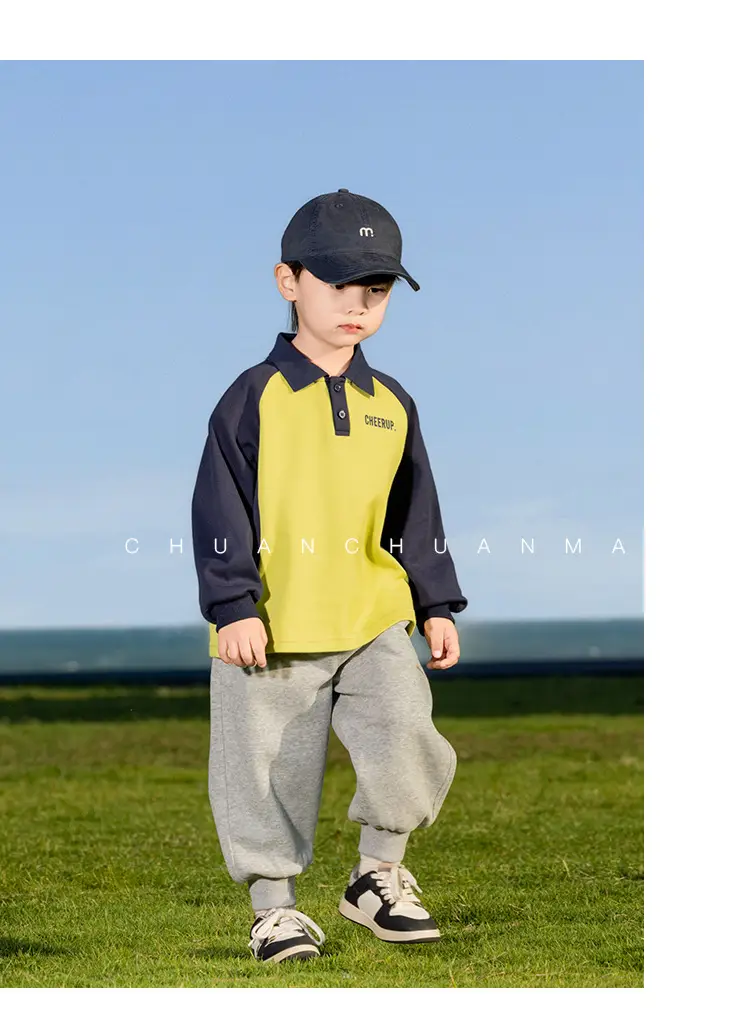 Kids Polo Shirt Yellow Black Letter Contrast for Boys — feature 16