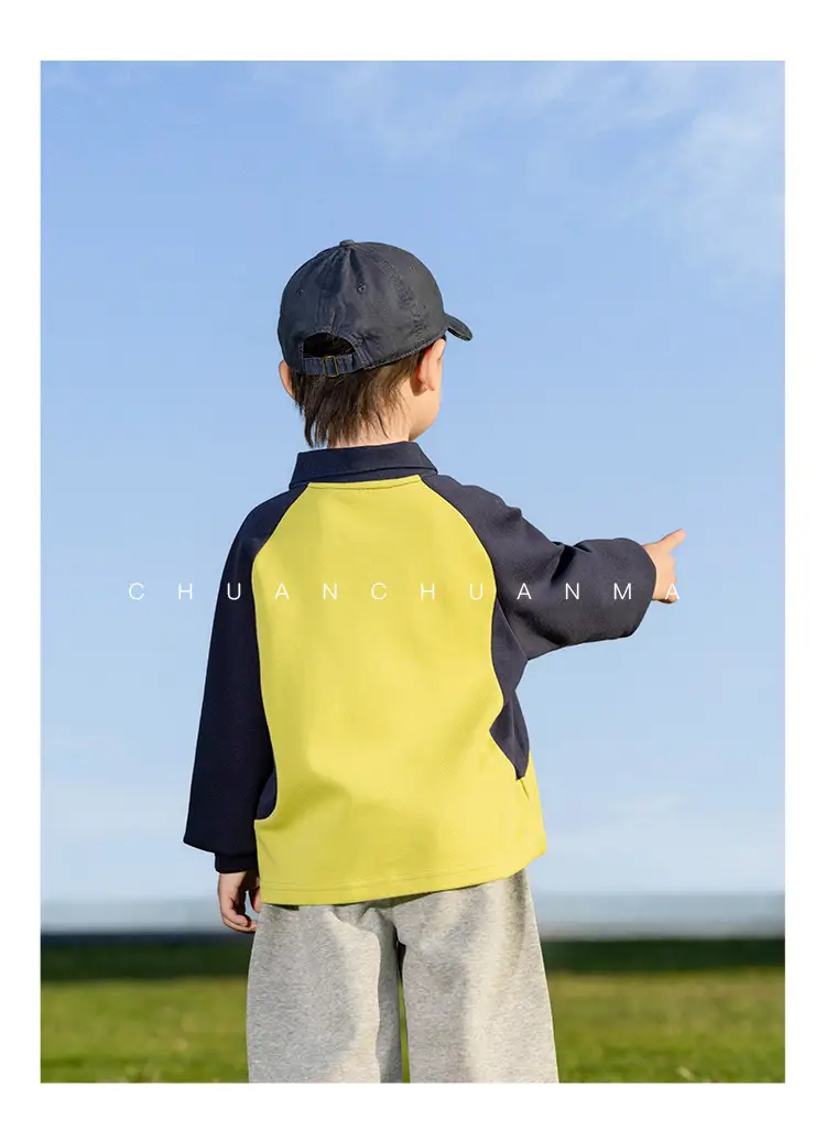 Kids Polo Shirt Yellow Black Letter Contrast for Boys — feature 17