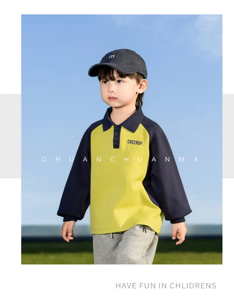 Kids Polo Shirt Yellow Black Letter Contrast for Boys — feature 21