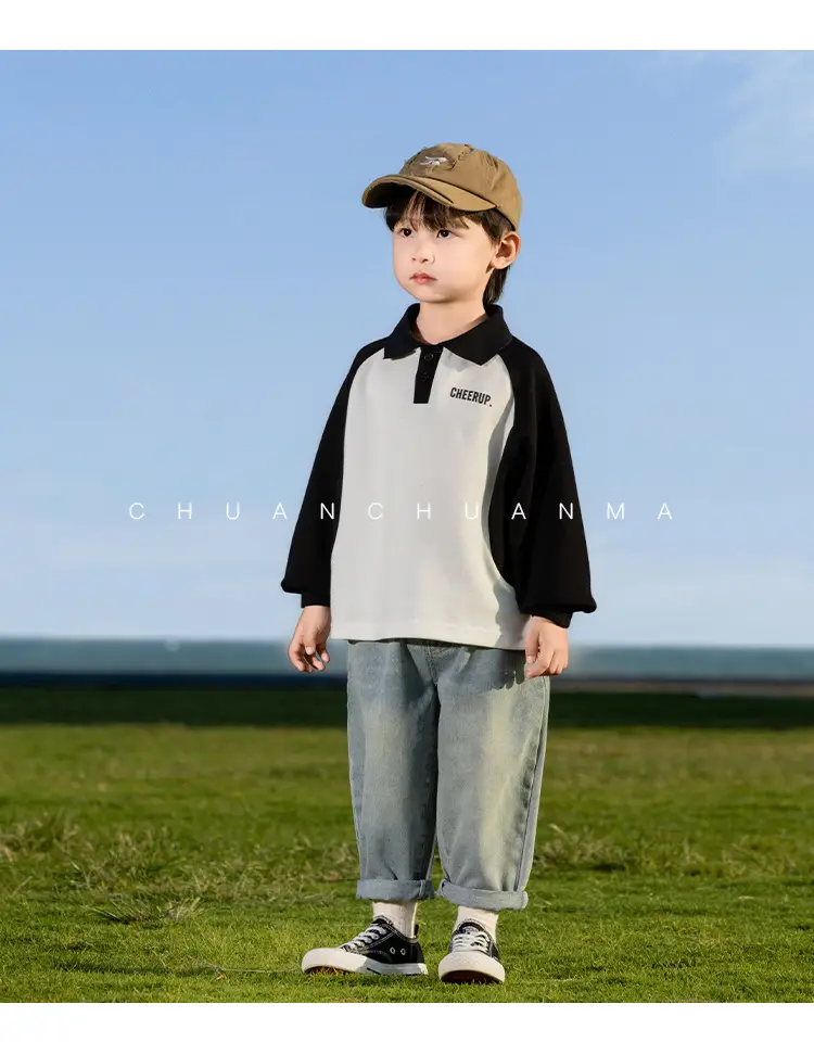 Kids Polo Shirt Yellow Black Letter Contrast for Boys — feature 22