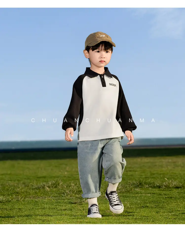 Kids Polo Shirt Yellow Black Letter Contrast for Boys — feature 23