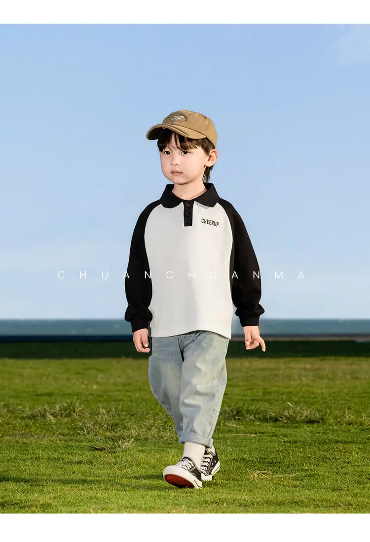 Kids Polo Shirt Yellow Black Letter Contrast for Boys — feature 26