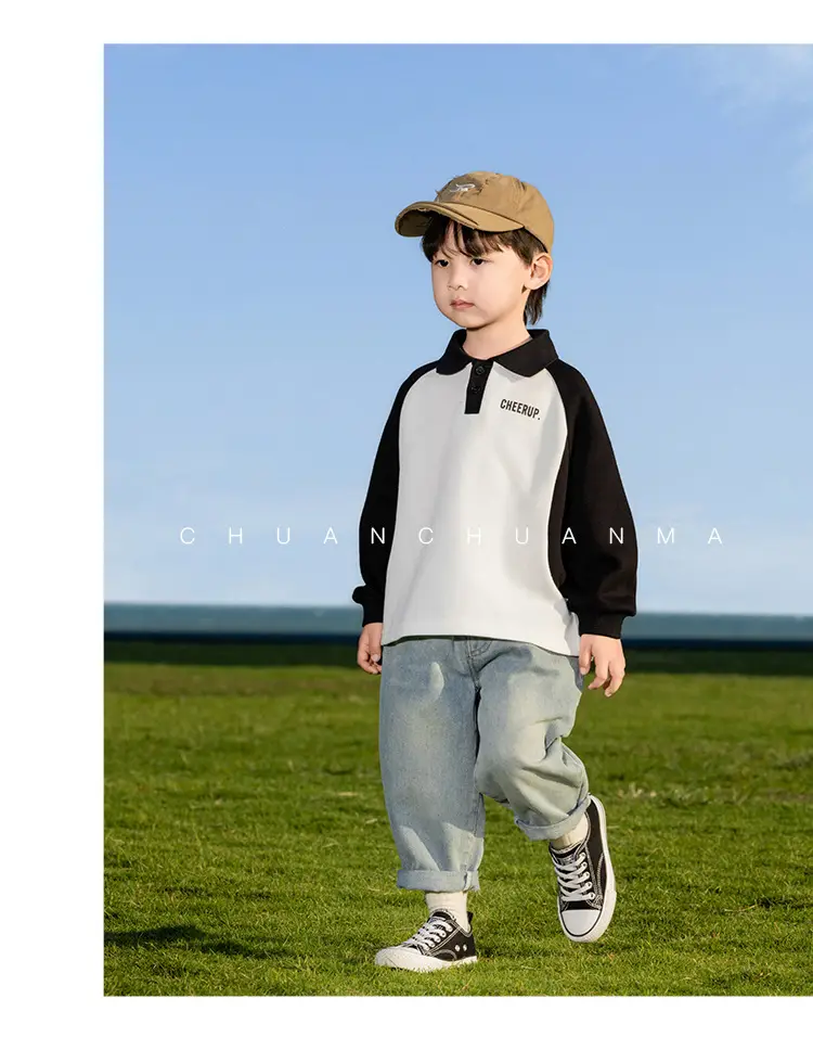 Kids Polo Shirt Yellow Black Letter Contrast for Boys — feature 28