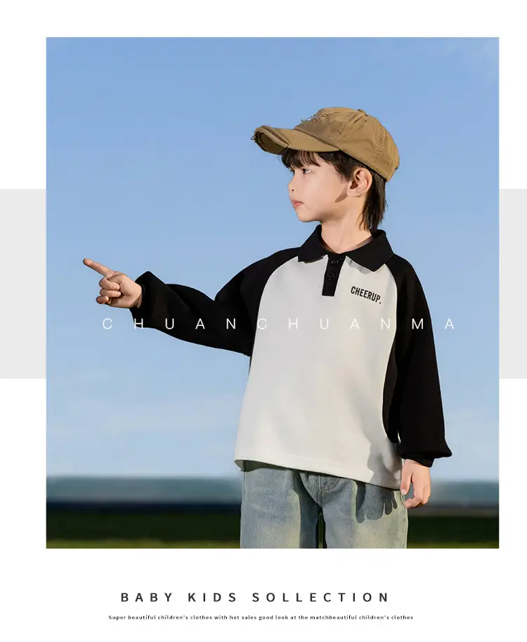 Kids Polo Shirt Yellow Black Letter Contrast for Boys — feature 29