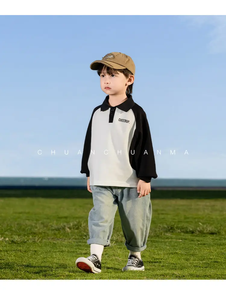 Kids Polo Shirt Yellow Black Letter Contrast for Boys — feature 30