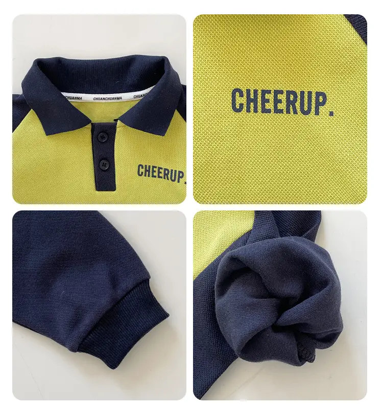 Kids Polo Shirt Yellow Black Letter Contrast for Boys — feature 7