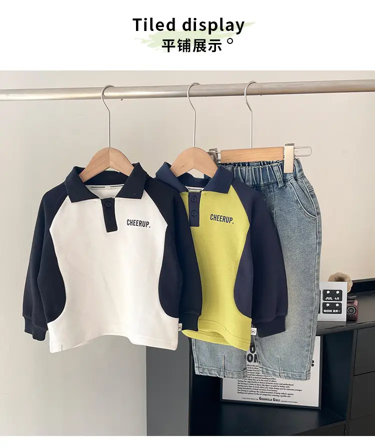 Kids Polo Shirt Yellow Black Letter Contrast for Boys — feature 9