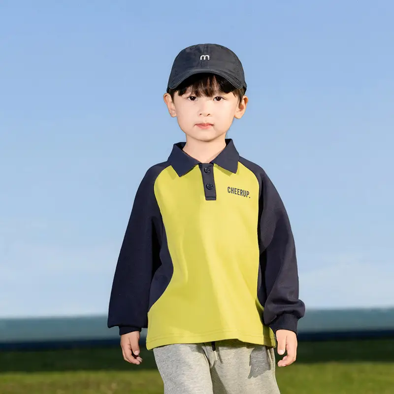 Kids Polo Shirt Yellow Black Letter Contrast for Boys - Image 2