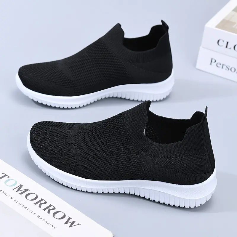 Cross-Border Slip-On Women's Shoes, Mother's Shoes, Summer Fly-Knit Breathable Single Shoes, Lightweight Soft-Soled Shoes for the Elderly, Mesh Sports Shoes — feature 2