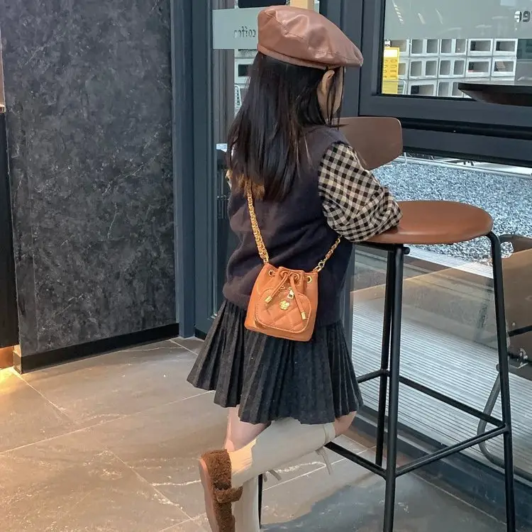 Stylish Girl's Brown Crossbody Bag with Gold Chain