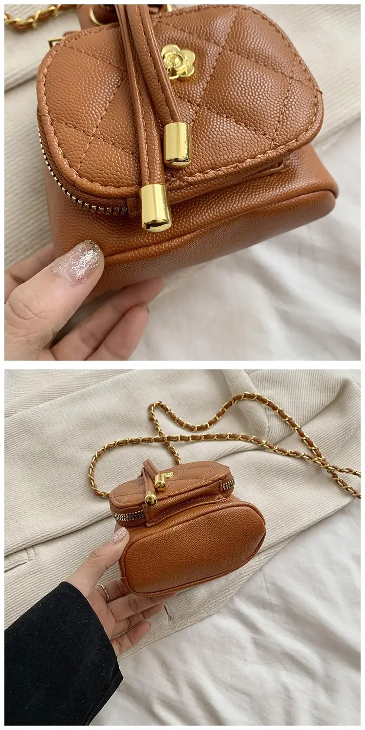 Stylish Girl's Brown Crossbody Bag with Gold Chain — feature 21