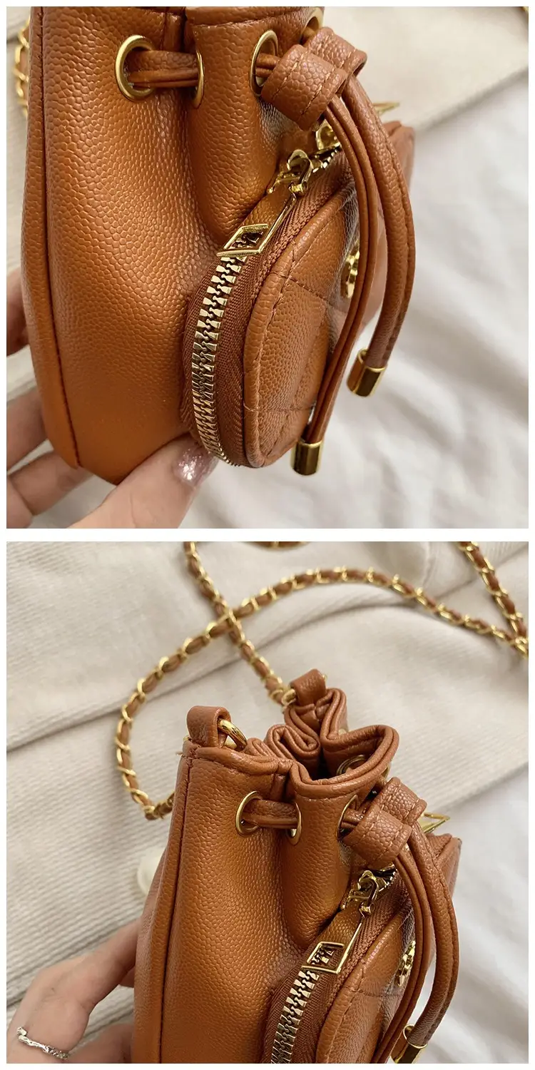 Stylish Girl's Brown Crossbody Bag with Gold Chain — feature 22