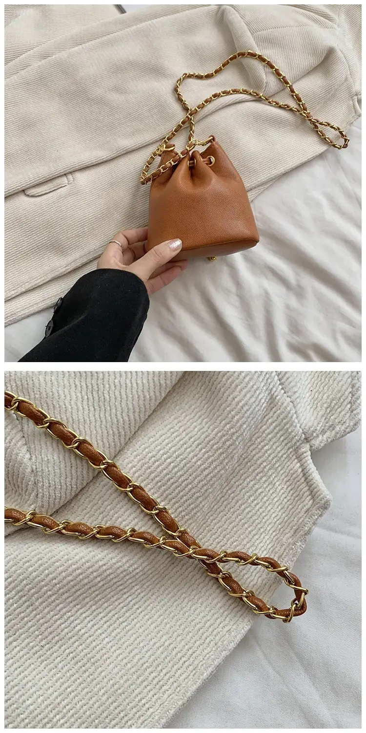 Stylish Girl's Brown Crossbody Bag with Gold Chain — feature 23