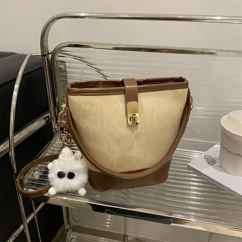 Vintage Blue Brown Bucket Bag for Women - Image 10