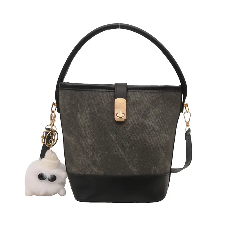 Vintage Blue Brown Bucket Bag for Women - Image 13