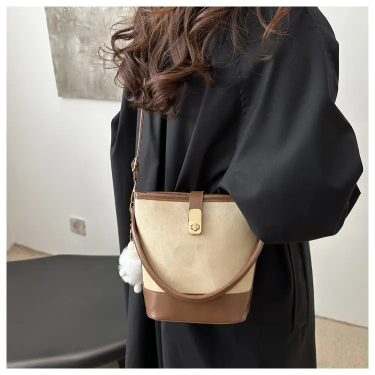Vintage Blue Brown Bucket Bag for Women — feature 10