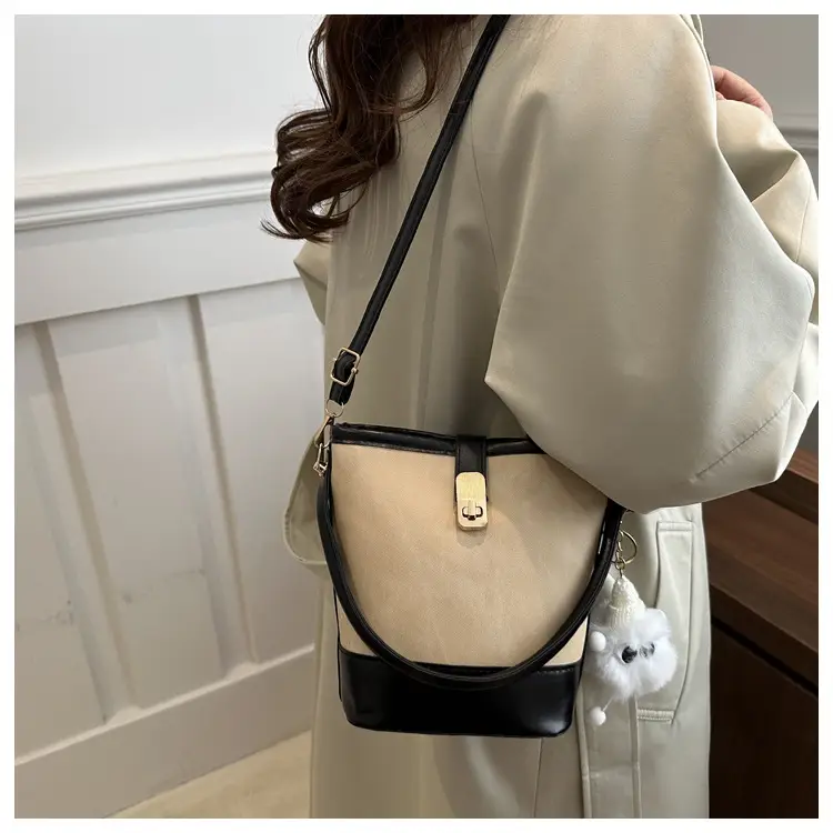 Vintage Blue Brown Bucket Bag for Women — feature 11